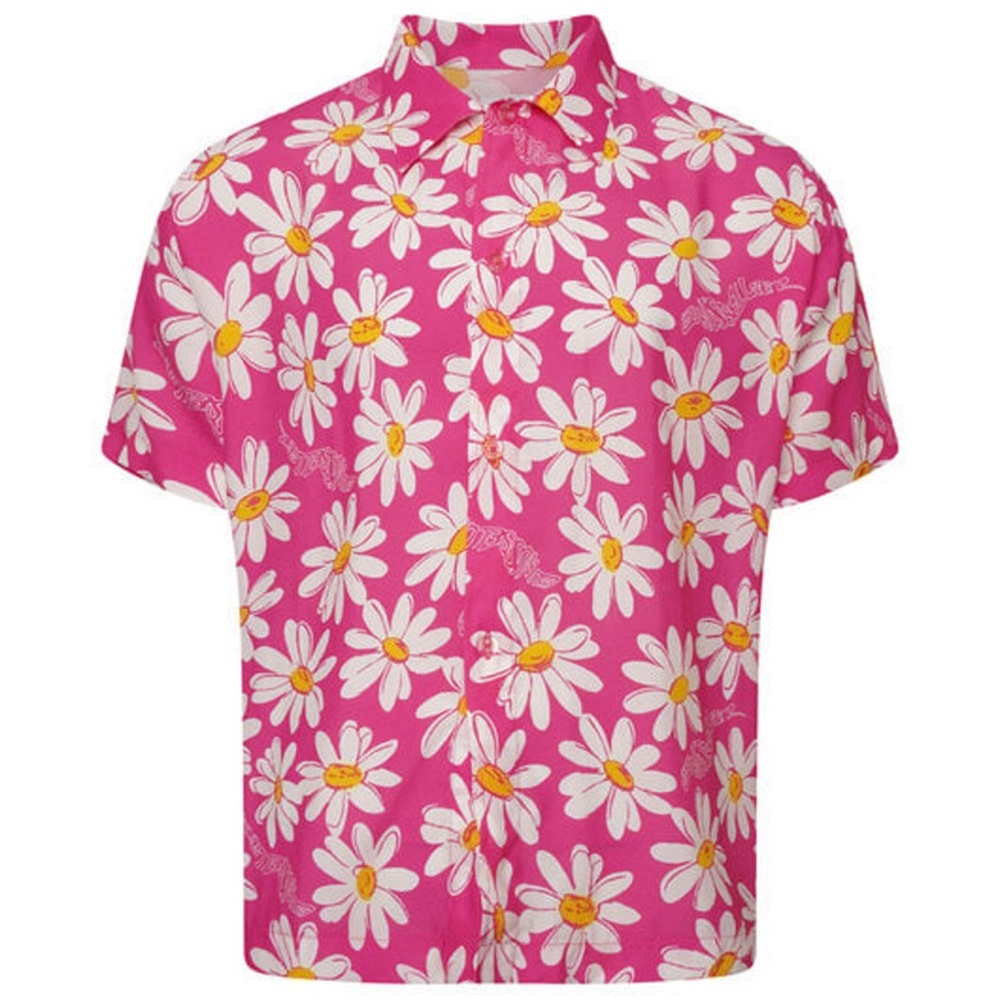 ERL Floral Button Down Crepe Shirt Pink Yellow Unisex Size Small